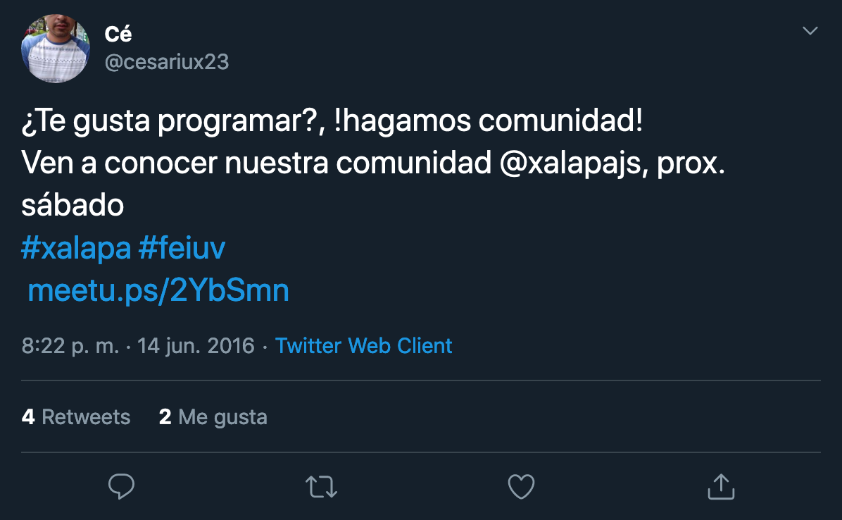 Imagen del primer tuit de Cesar promoviendonos
