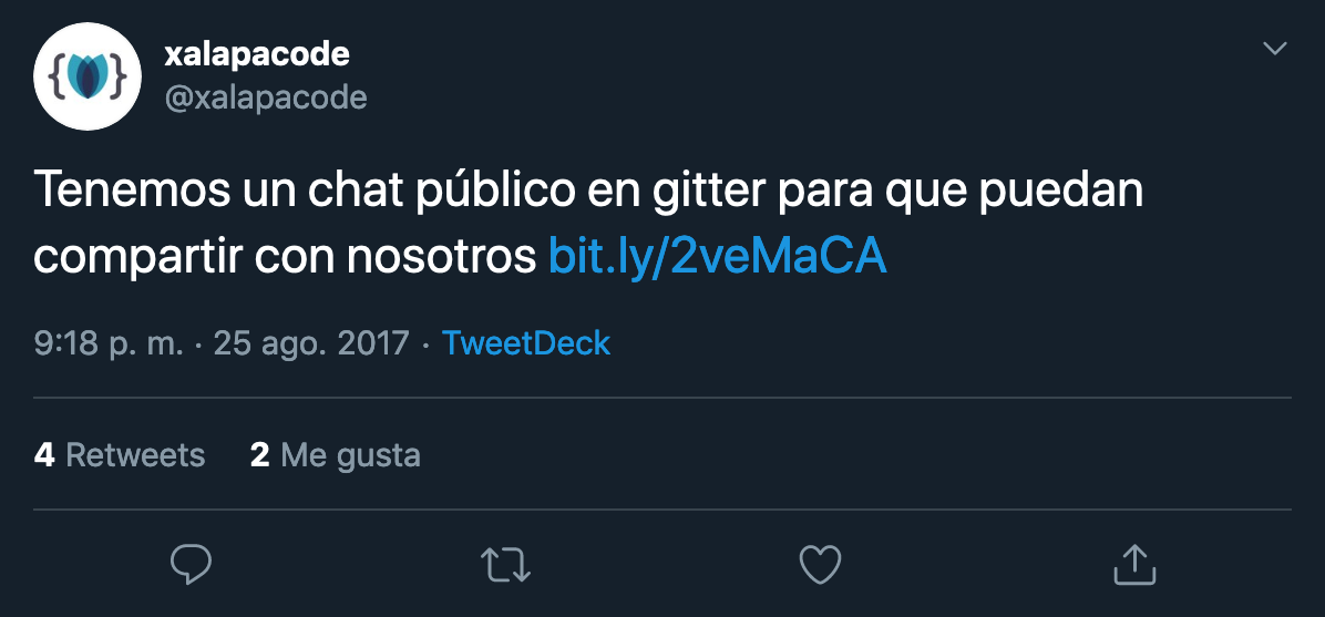 Tambien tuvimos un chat de gitter que no funciono, igual que el slack