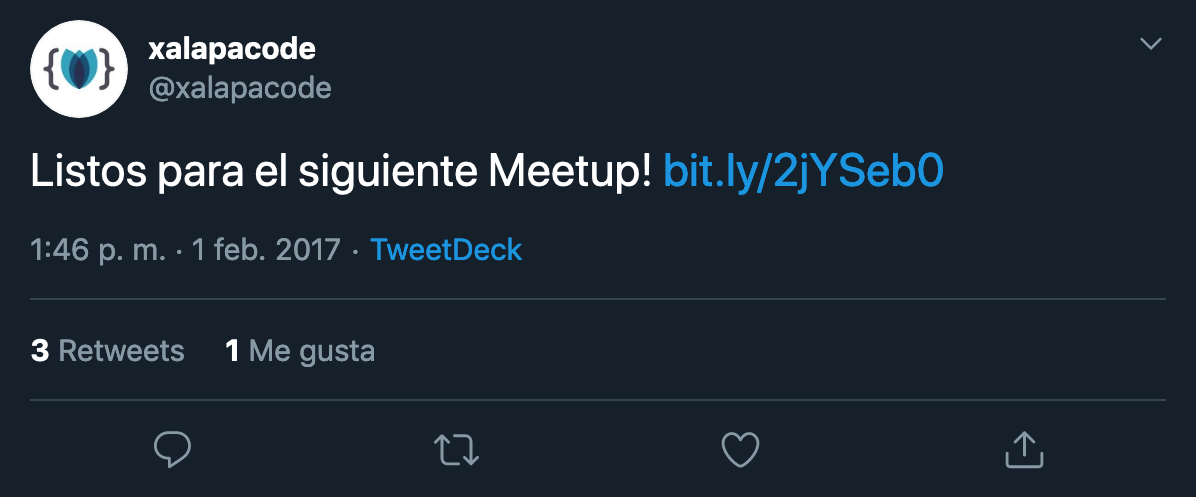 Imagen de tuit de meetup de febrero de 2017